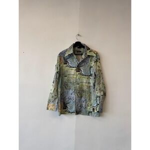 Vintage Quintessa Shirt Medium Map Travel Print Long Sleeve Button Up Disco 70s